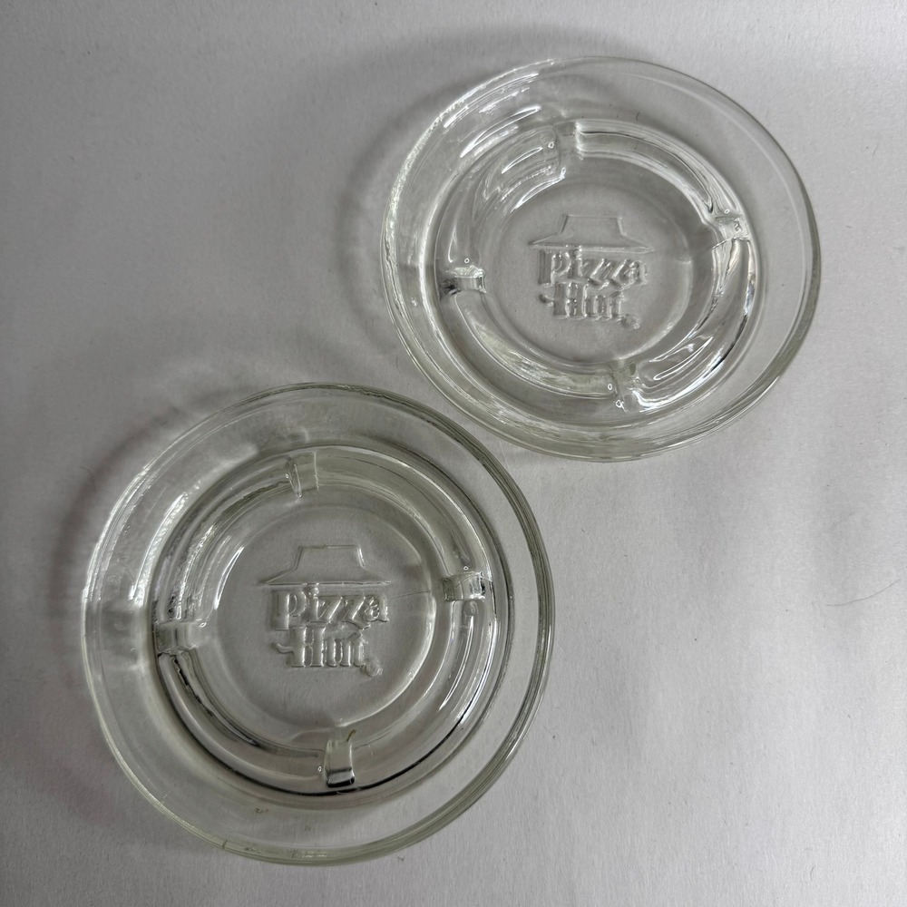 2 Vintage Pizza Hut Clear Glass Ashtray Restaurant Advertising Memorabilia
